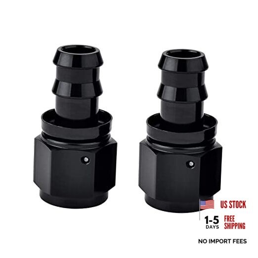 Push Lock Hose Fitting End Black 2PCS 6AN Straight