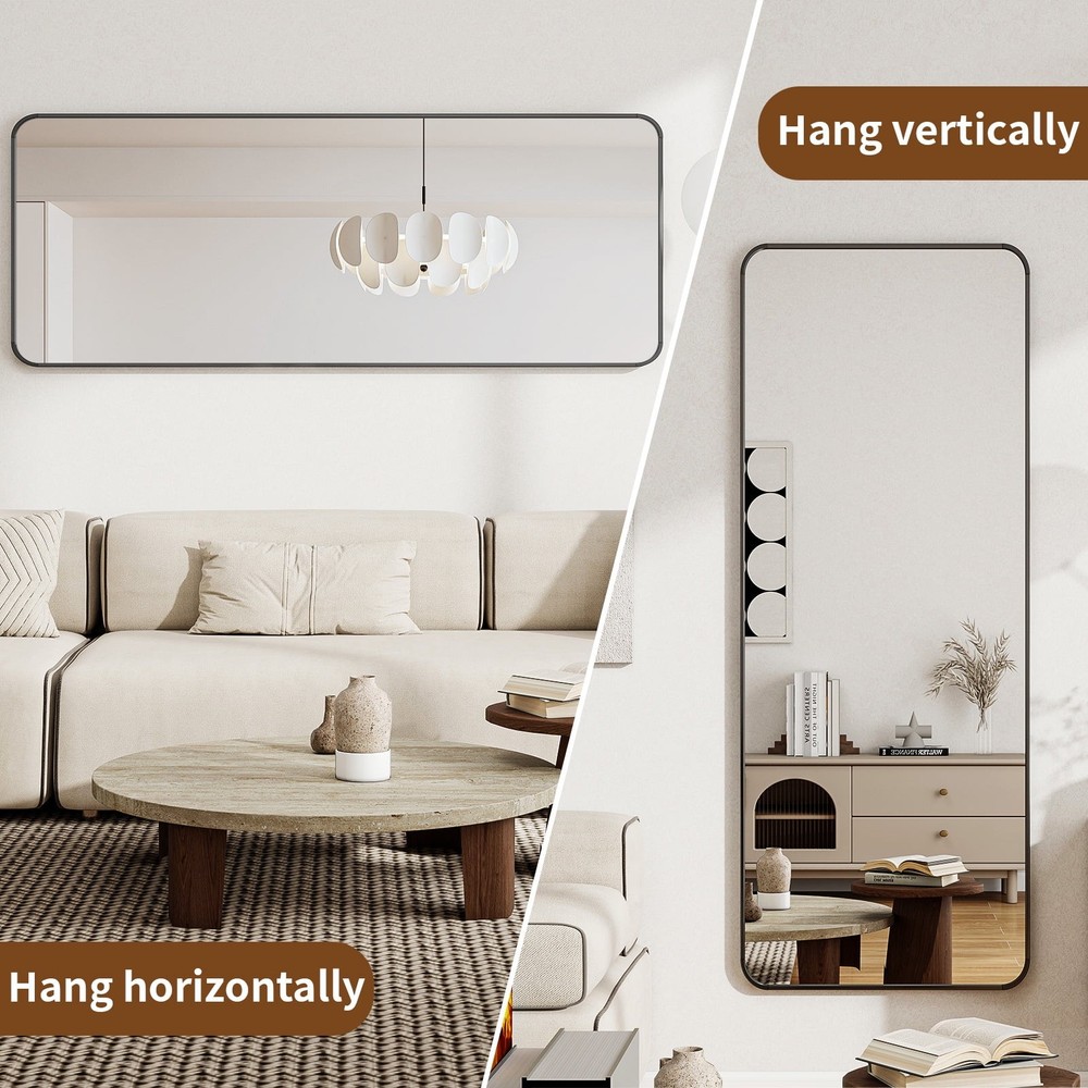 16"x59" Rectangular Full Length Mirror W/ Round Corner Standing Full Body Mirror