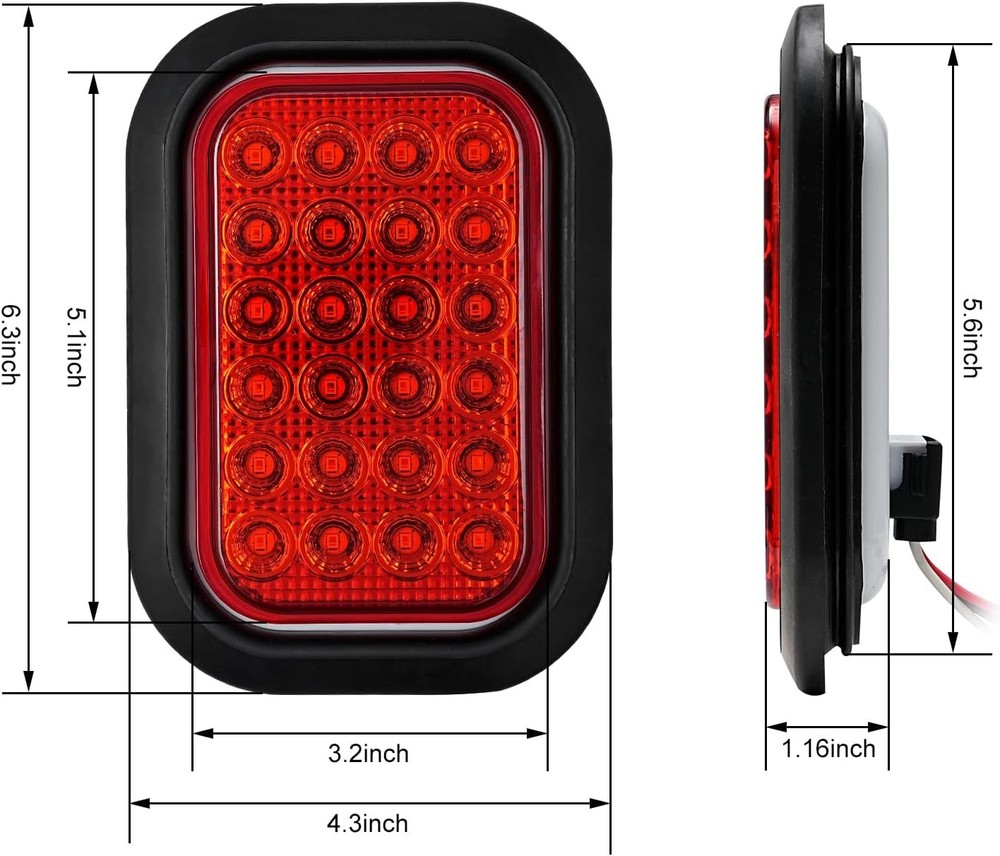 LED Trailer Light Kit 6 Pc Red White Rectangle New