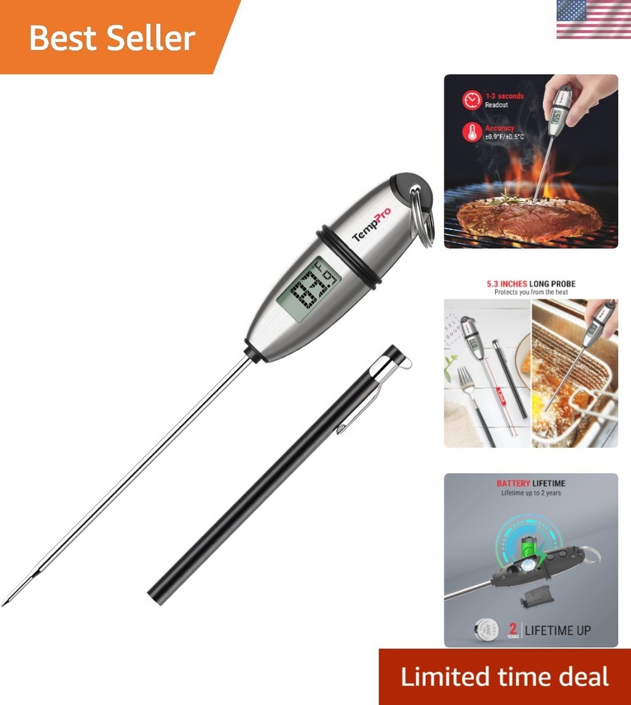 Instant Read TP02S Meat & Bread Thermometer with 5.3'' Probe for Safe Cooking