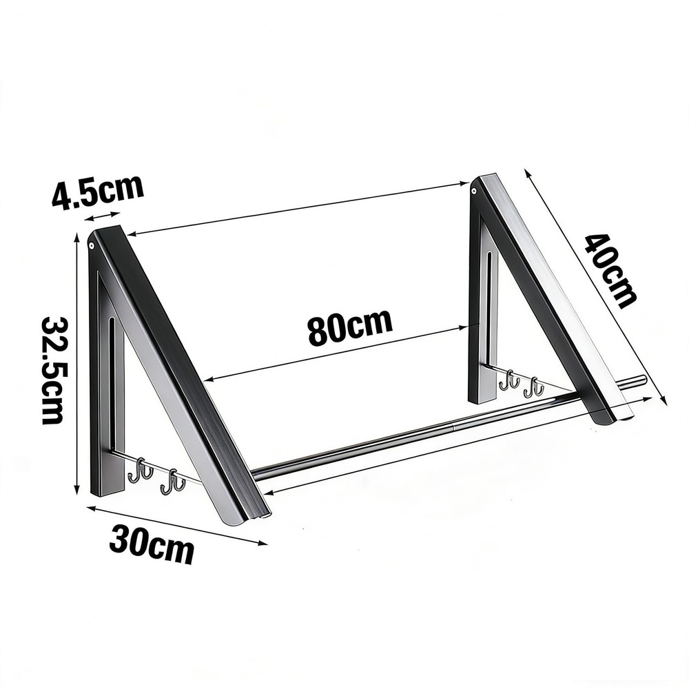 2-Piece Drill-Folding Clothes Drying Rack, 80cm Crossbar, Suitable for Bedroo...