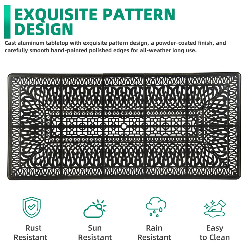 Outdoor Large Cast Aluminum Rectangle Dining Table Oversized Patio Dining Table