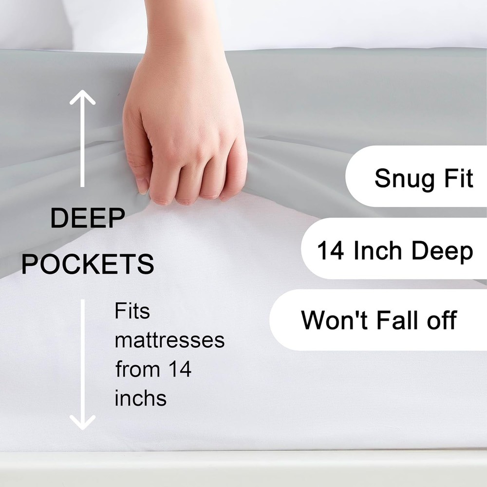 Deep Pocket Light Gray Twin XL Fitted Sheet - 100% Microfiber, Machine Washable