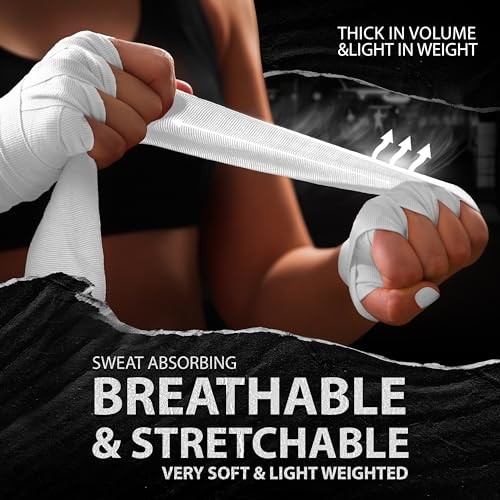 Boxing Hand Wraps Inner Gloves - 180 Inch Elasticated Thumb Loop White