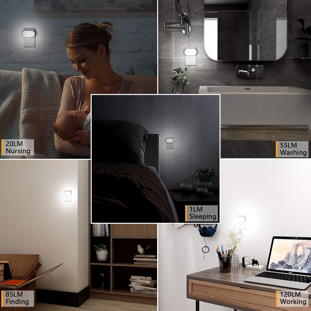 Stepless Adjustable LED Night Lights with Motion Sensor - Cold White Glow 2-Pack