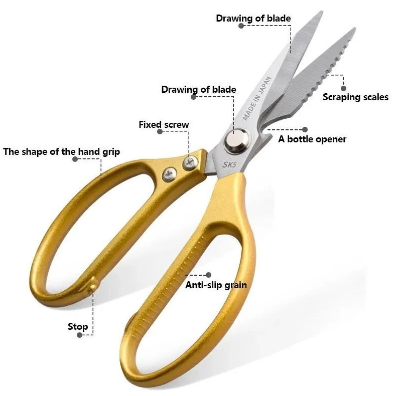 Gold Multi Function Kitchen Shears Heavy Duty Cooking Scissors US Fast Shipping