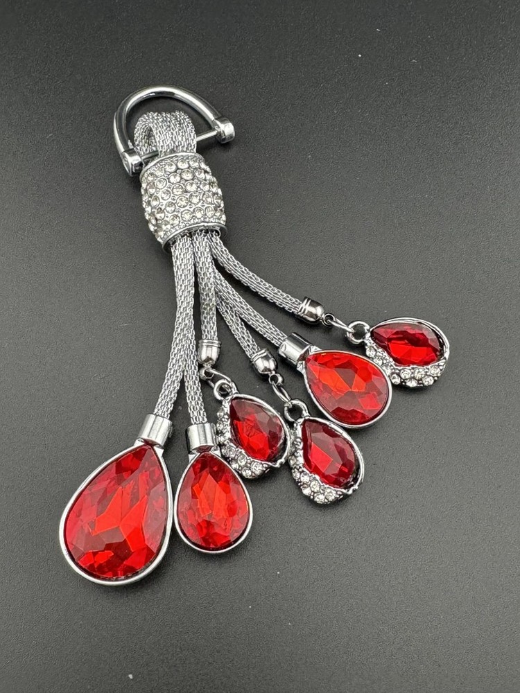 Silver and Red Crystal Tassel Keychain Bag Charm