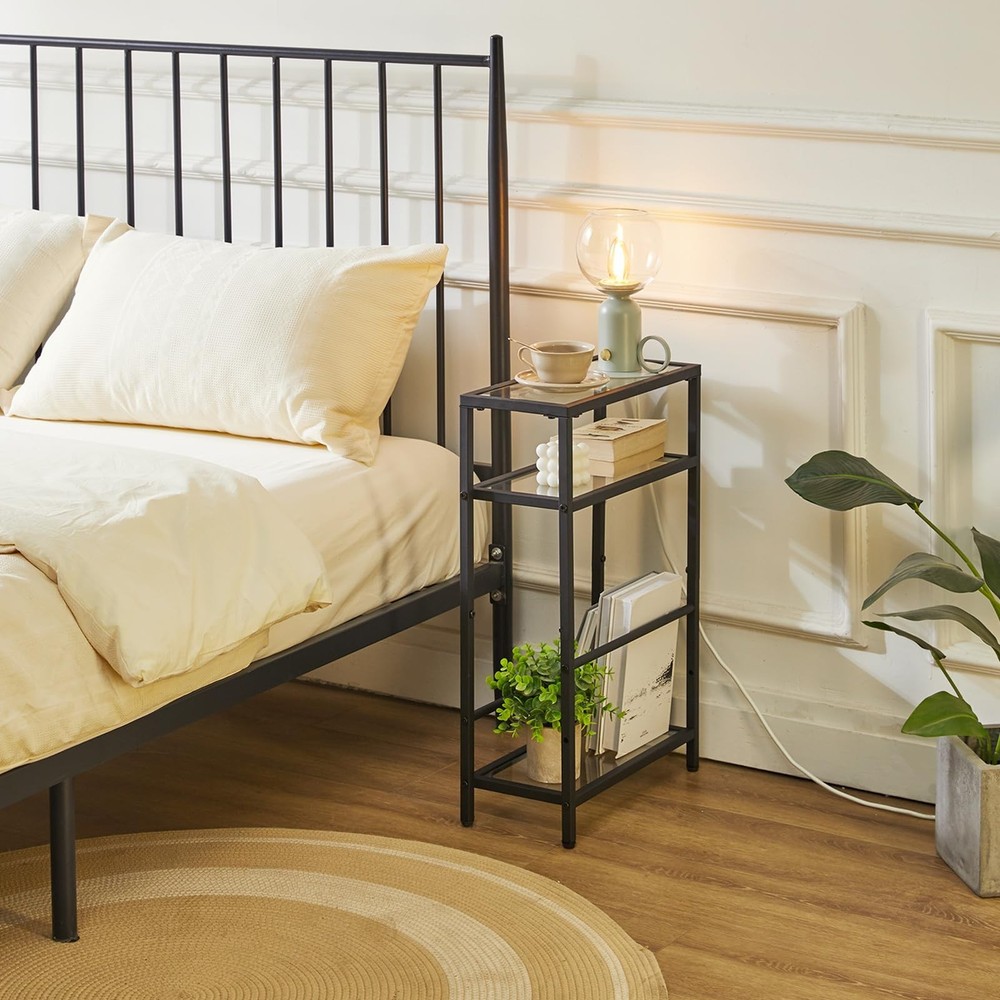 IBUYKE Narrow Side Table with Storage Shelf, 3 Tier Slim End Table,Modern Sof...