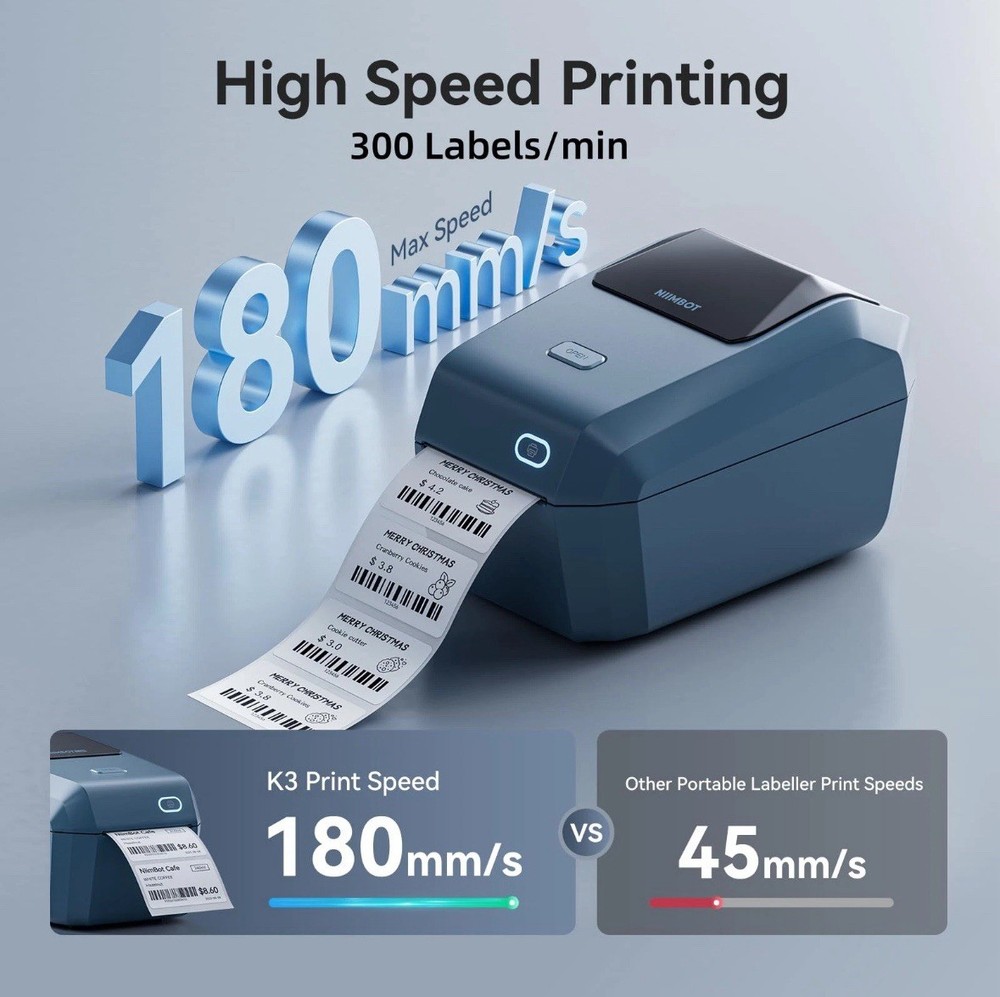 K3 Label Printer, 3 Inch Desktop Label Maker with High-Speed, Bluetooth and U...