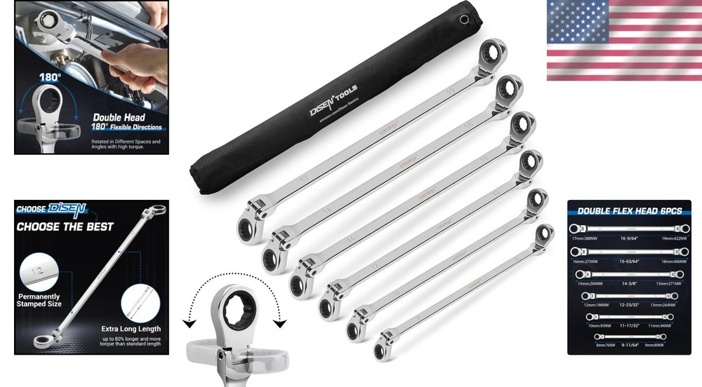 6-Piece Extra Long Flex Head Ratchet Wrench Set