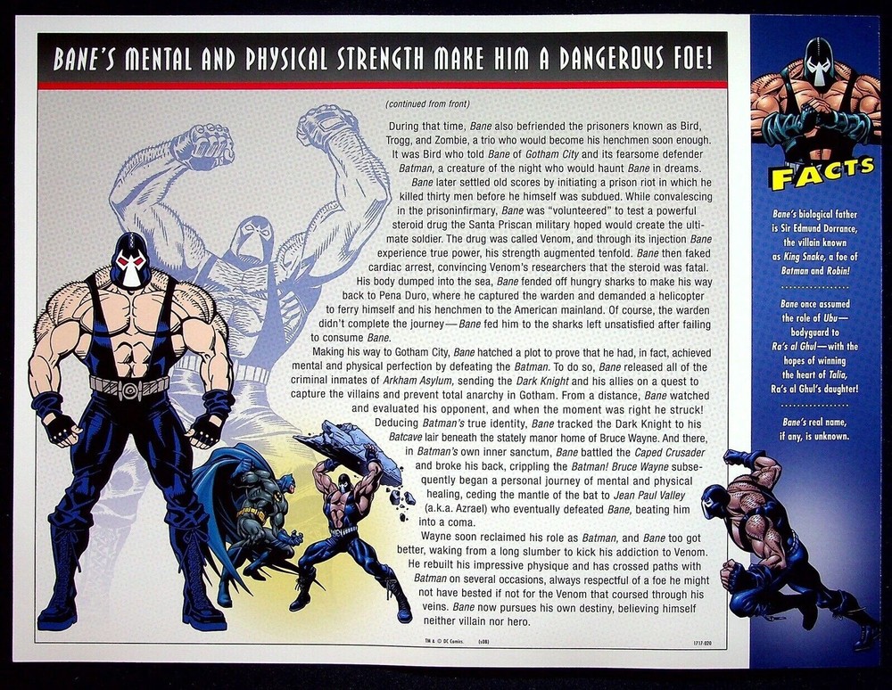BANE PATCH on INFO CARD ~ from Willabee & Ward ~ DC COMICS PATCH COLLECTION