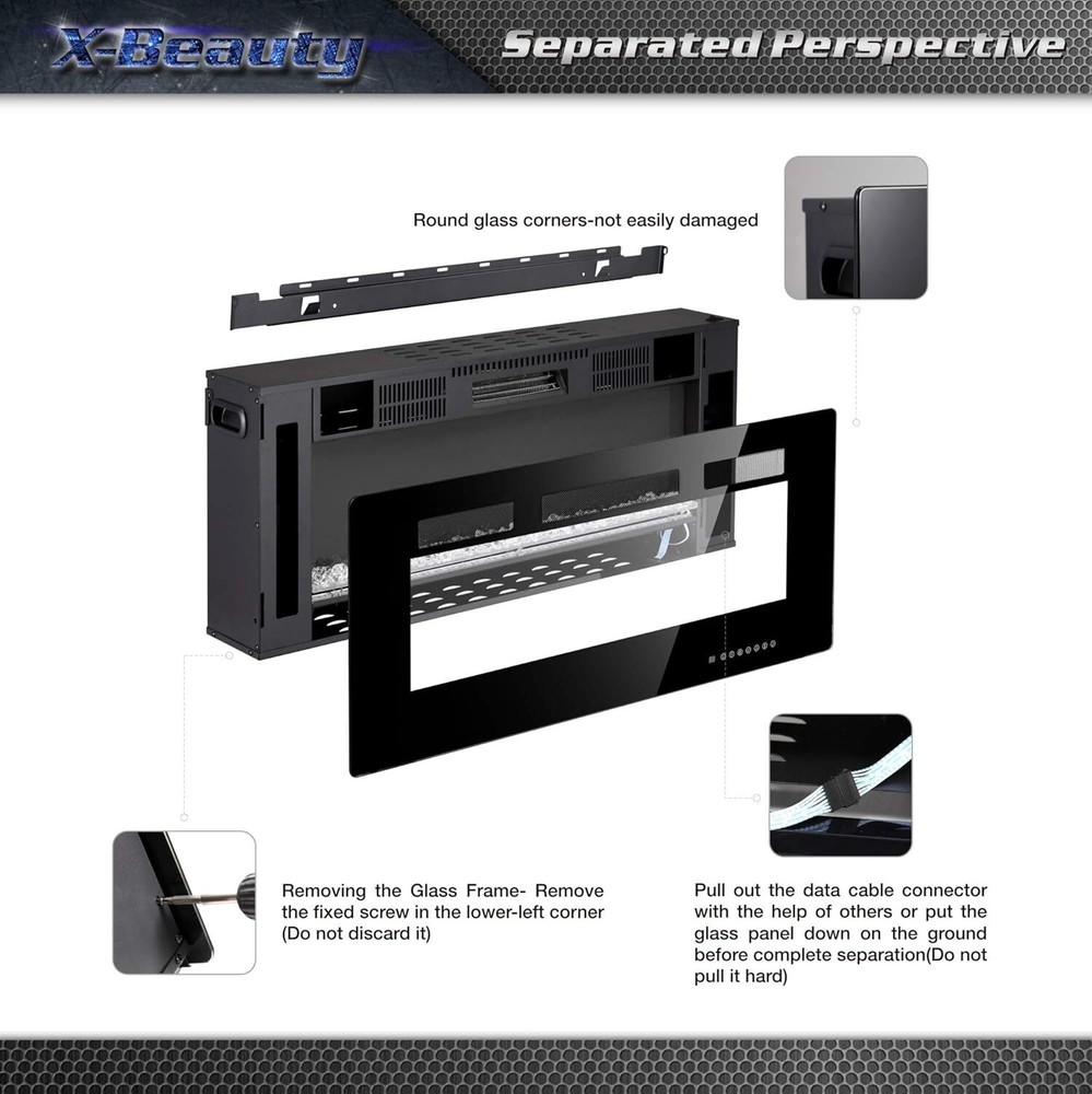 42'' Wall Mounted Recessed Electric Fireplace Insert,Touch Screen,Remote