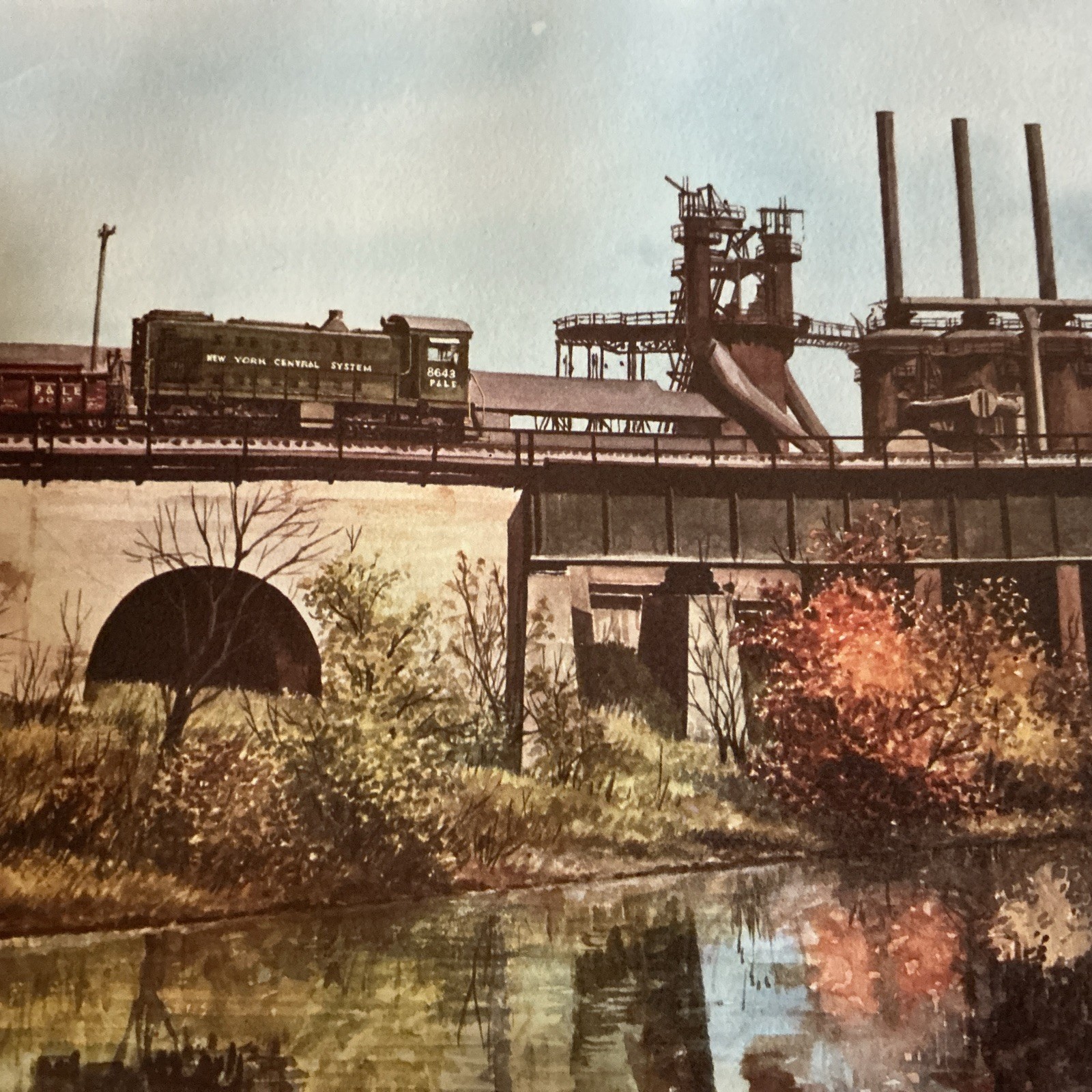 Howard Fogg NYC Railroad Print Youngstown Blast Furnaces Original 1950’s