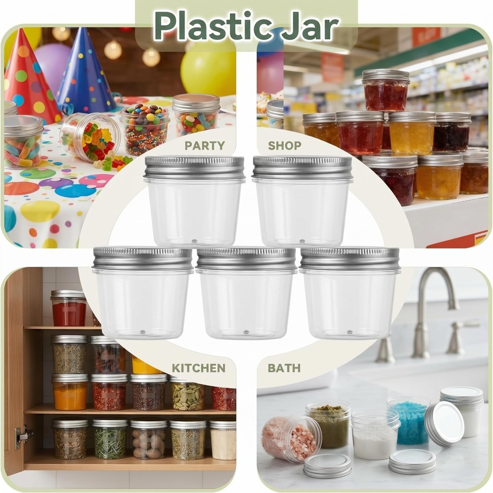 4 oz Small Plastic Jars with Lids, 20 Pack Mini Plastic Mason Jars with Lids ...