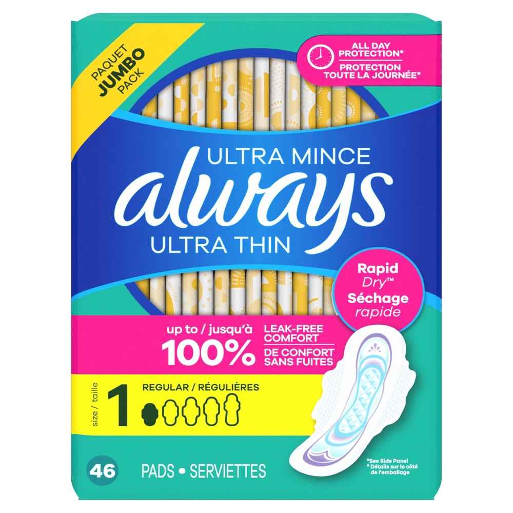 Ultra Thin Pads with Wings, Size 1, Regular, 46 Count