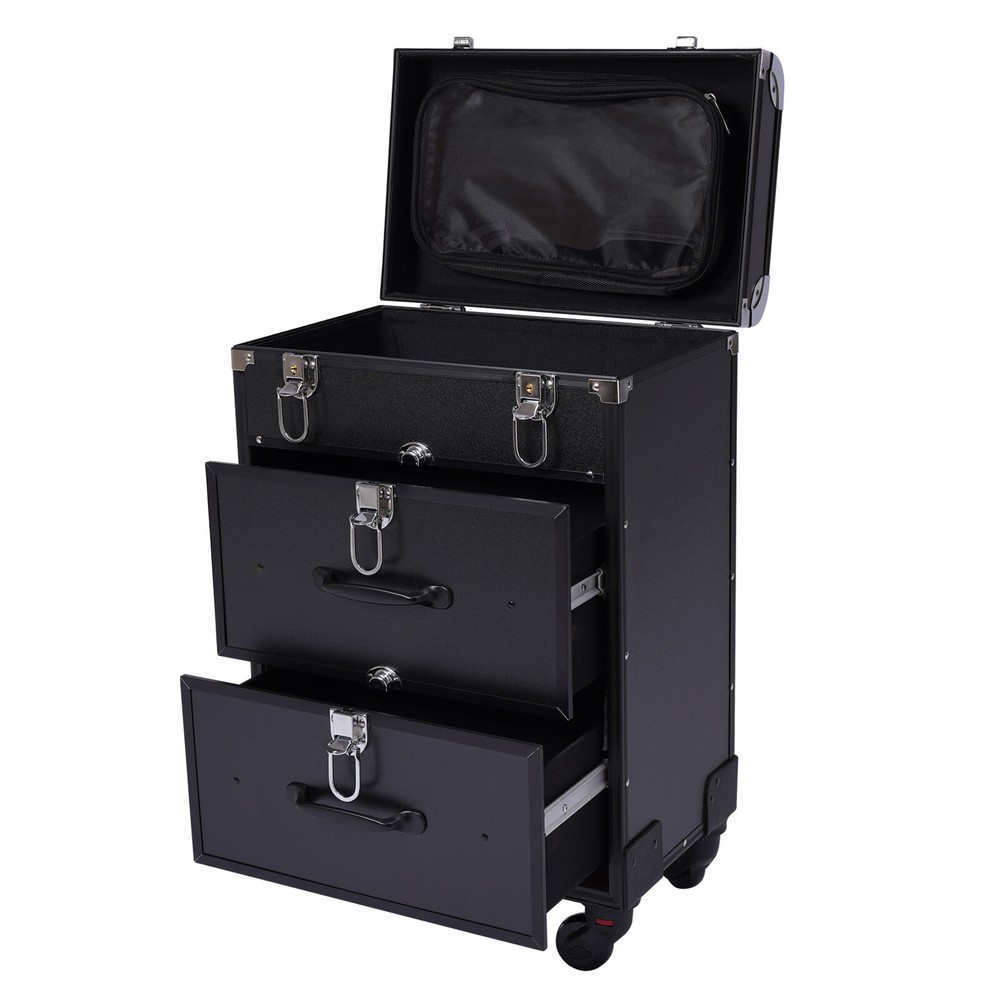Rolling Makeup Train Case Cosmetic Professional Trolley Makeup Storage Organizer