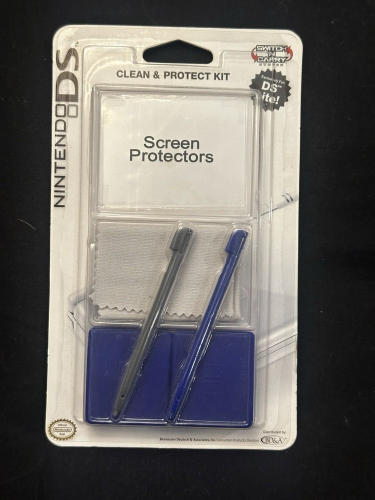 NIP Nintendo DS Lite Clean & Protect Kit Stylus Screen Protector Game Case blue