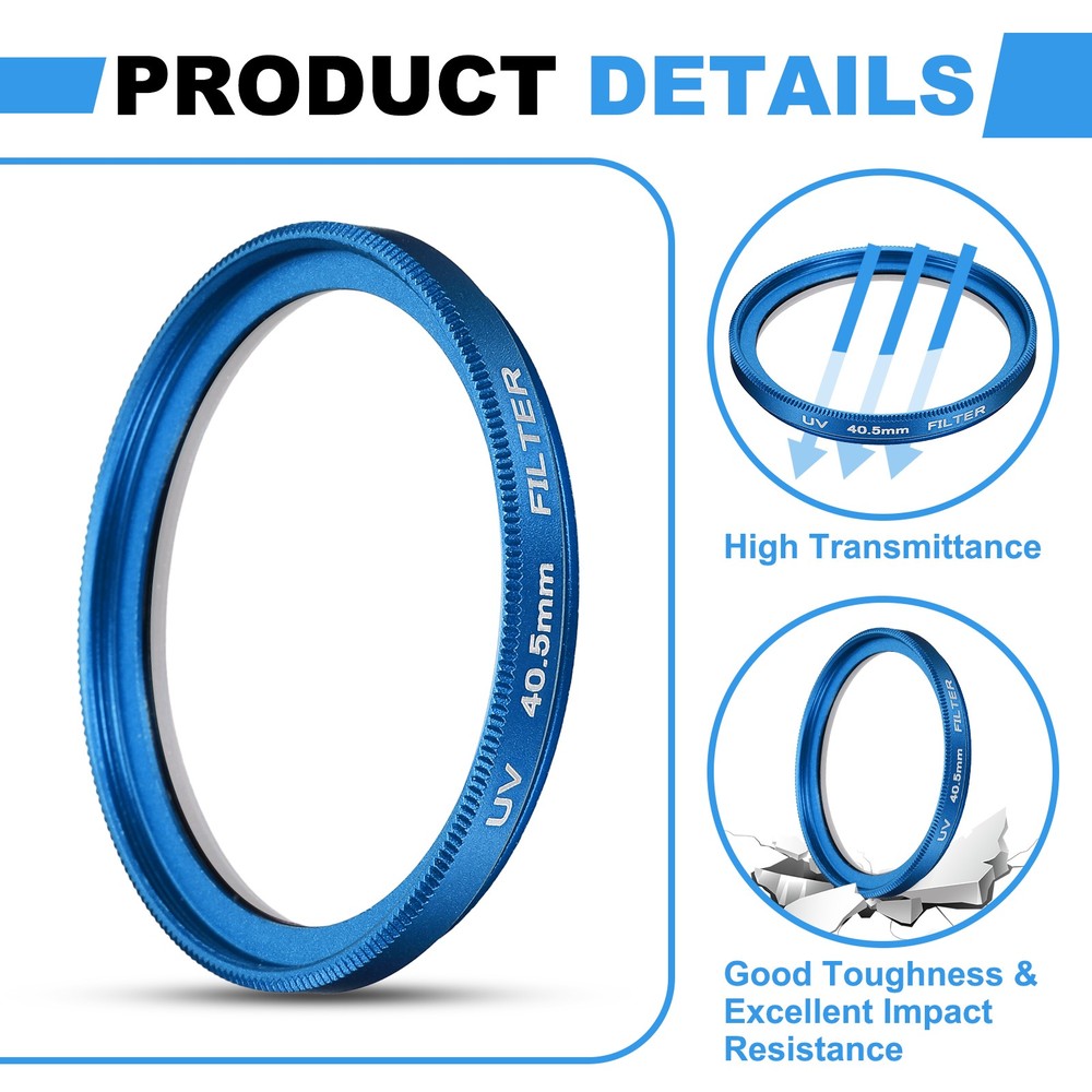 2Pcs 40.5mm Ultra Slim Lens Filter Multi Coating Camera Len Filter, Blue