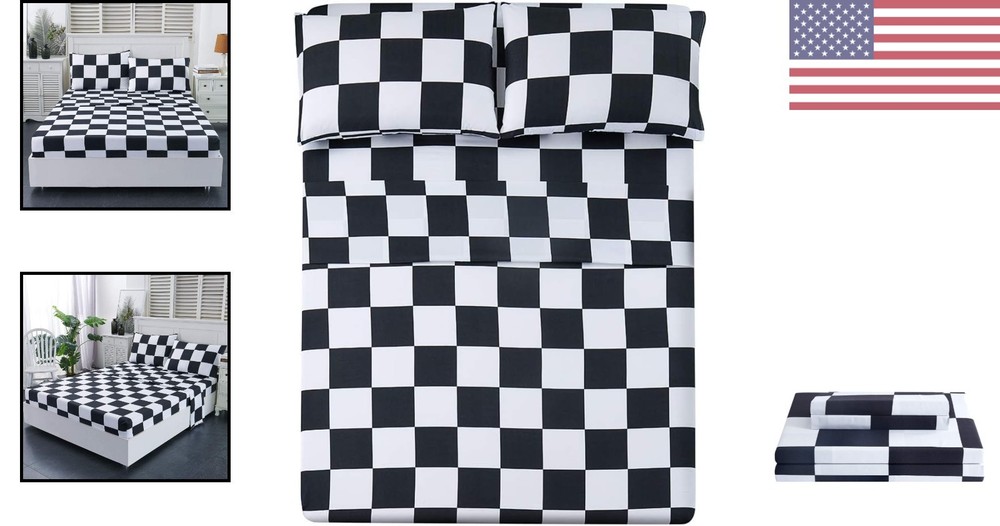 Luxurious Deep Pocket Bed Sheet Set - Full Size Soft Microfiber, Plaid Design