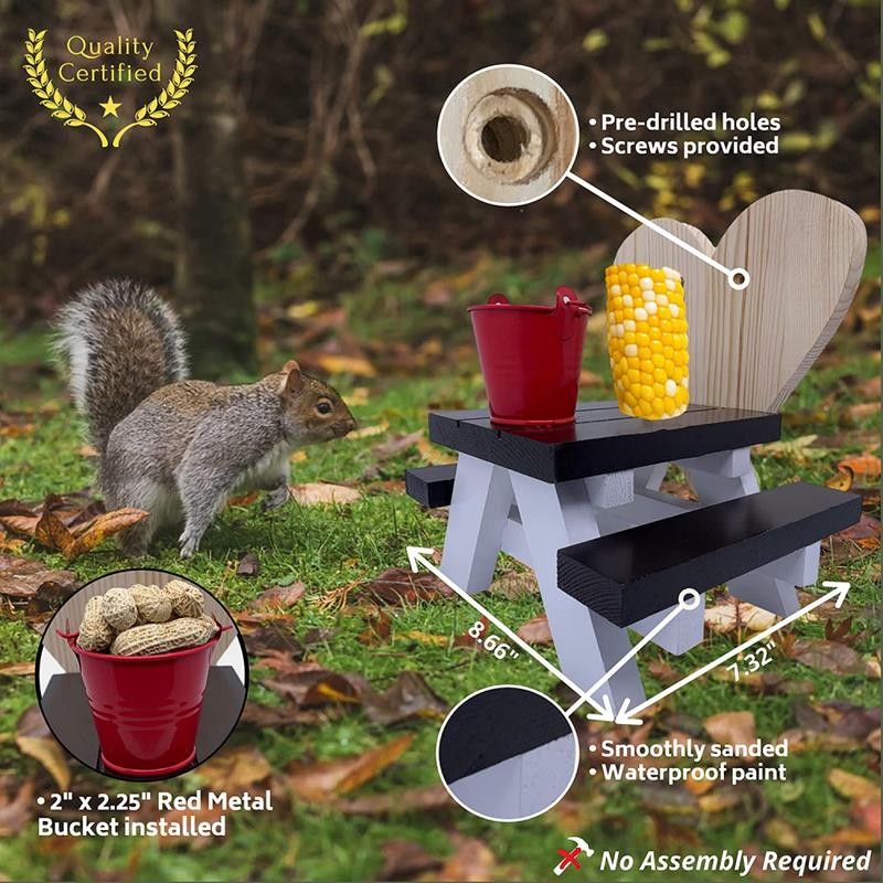 Squirrel Feeder for Outside Picnic Table with Corn Cob Holder and Peanut...