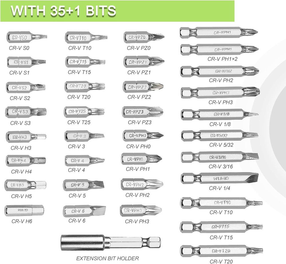 4V Electric Screwdriver, Rechargeable Cordless Screwdriver Set with 35 Bits, Ext