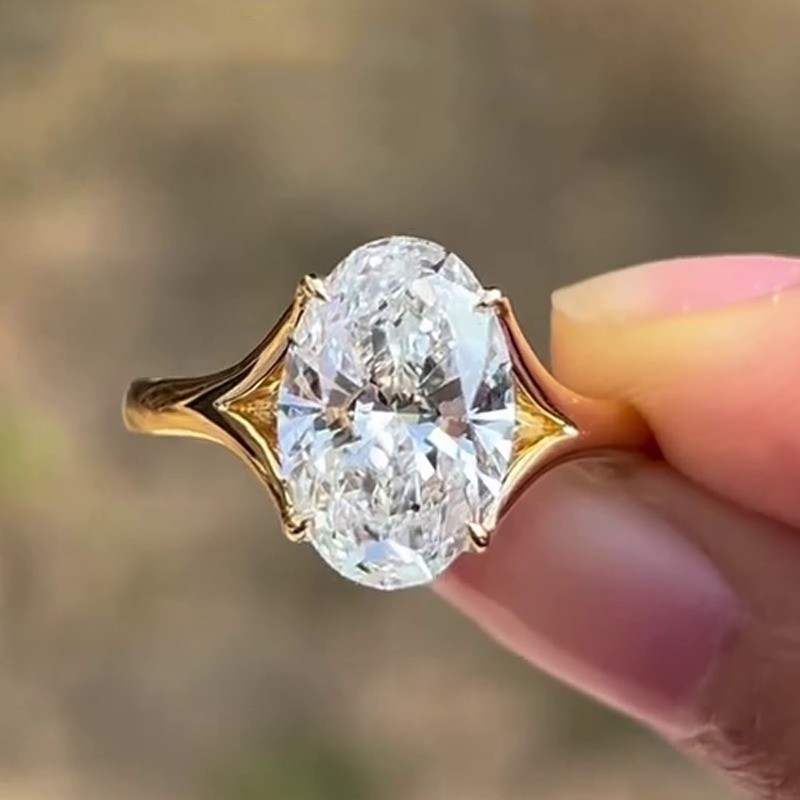 3.57 CTW Oval Cut Moissanite Hidden Halo Engagement Ring 14K Yellow Gold Plated