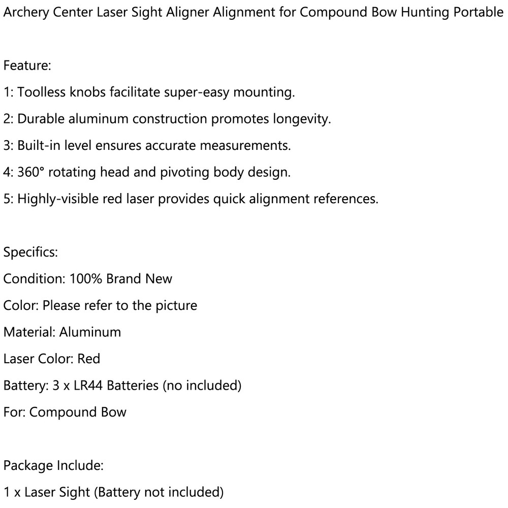 Archery Center Laser Sight Aligner Alignment For Compound Bow Huntin Portable UE