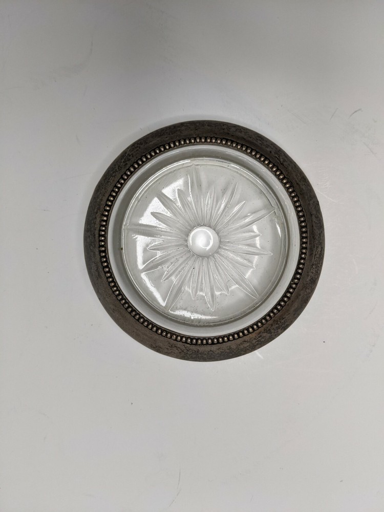 Vintage Leonard Silver Plate Rim Glass Coaster