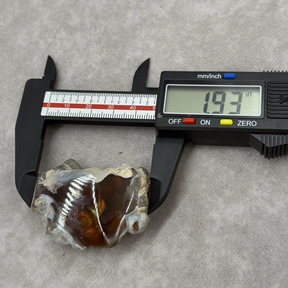 Fire Agate Polished Window Gem Stone w/ Raw Rock Material Green & Orange