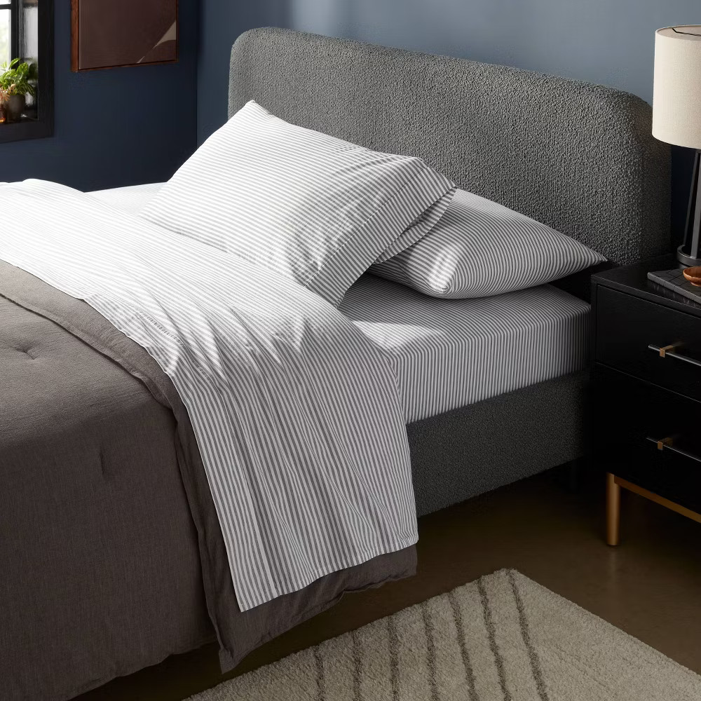 King Organic Percale Sheet Set Charcoal/White Stripe - Threshold