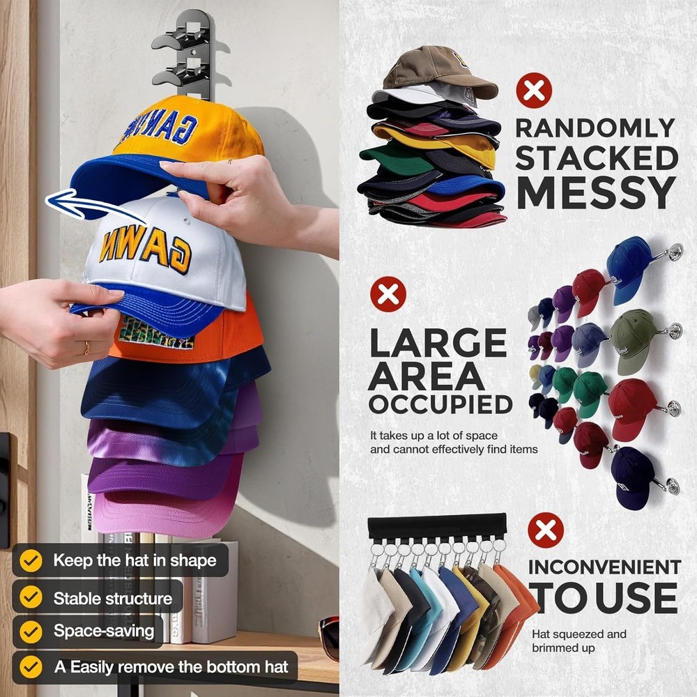 2 Pack Hat Organizer Hat Holder Storage Wall Mount Rack Display