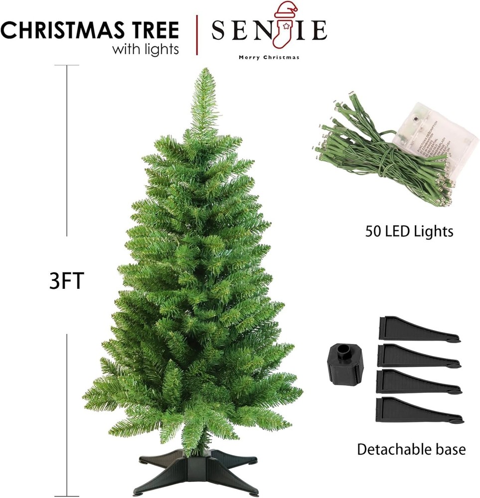 Stunning 3FT Artificial Pine Tree - 160 Tips & Warm White Lights for Festivity