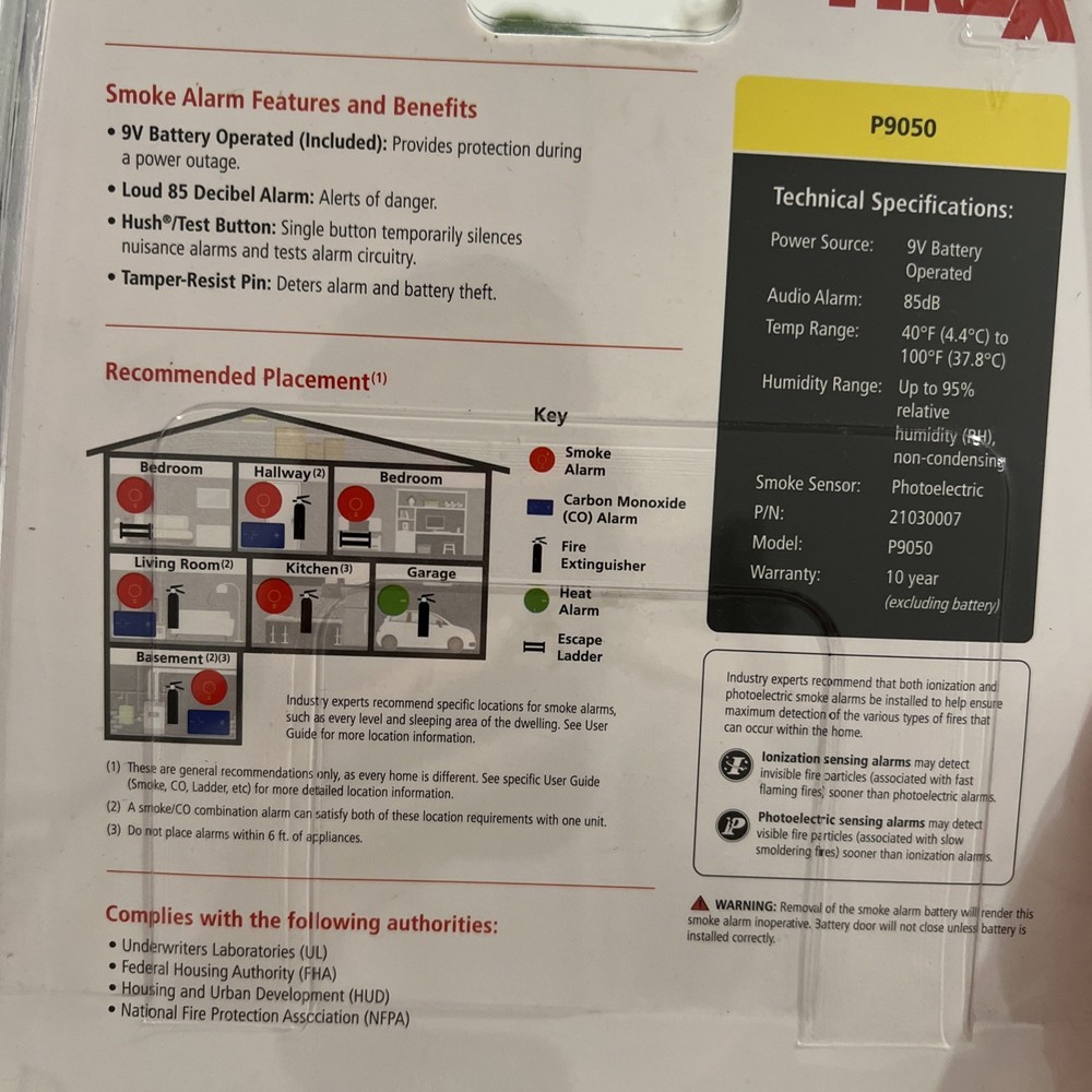 Firex Kidde Battery Operated Smoke Detector, Conventional, Missing Battery