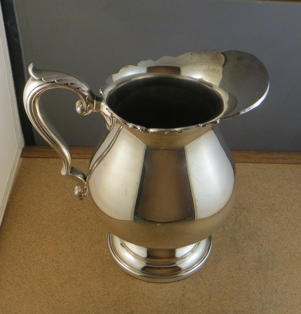 Antique Wallace 1167 Silver-plate Footed Water Pitcher Jug Scroll Rim Leaf SP16