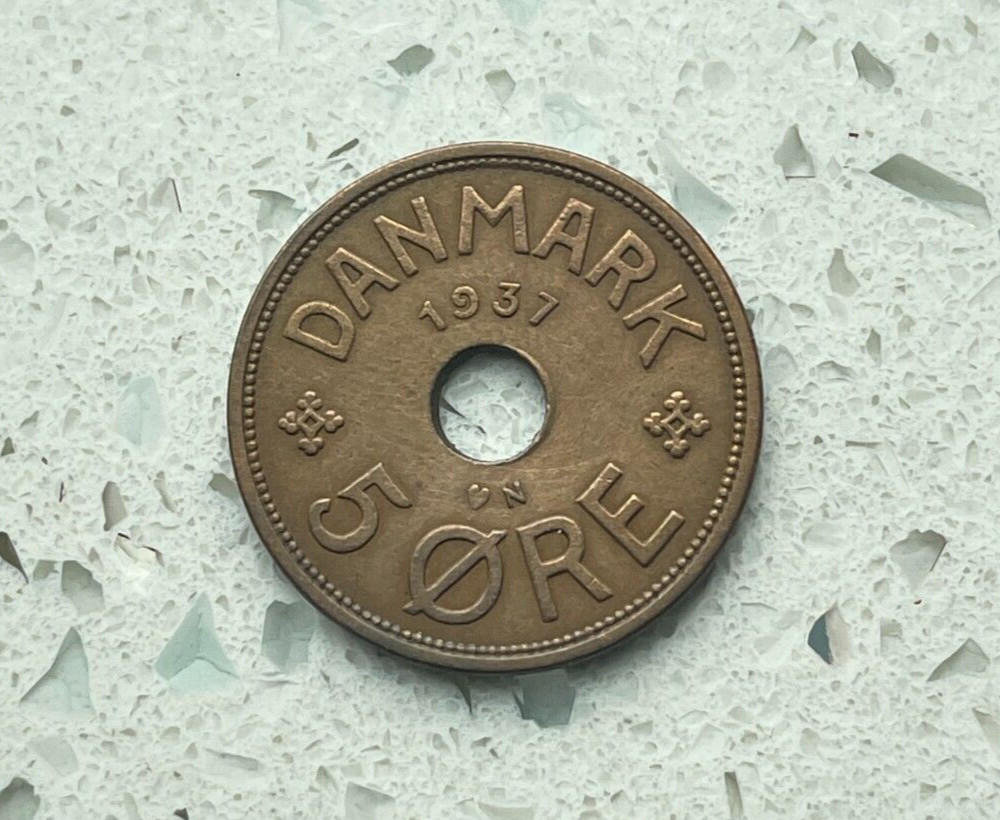 1937 Denmark 5 Ore - Obverse Cleaned