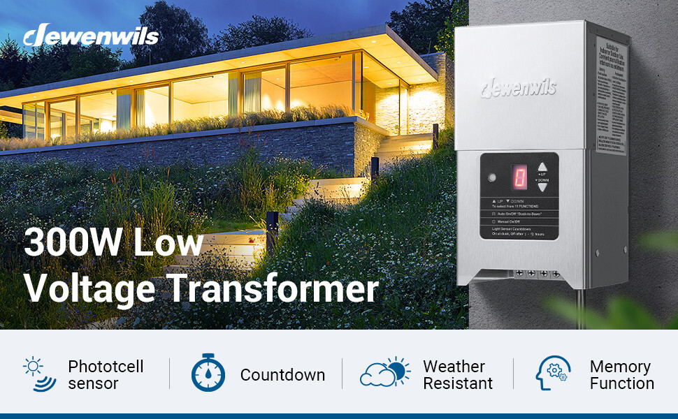 DEWENWILS 300W Low Voltage Landscape Transformer with Photocell Sensor & Timer,