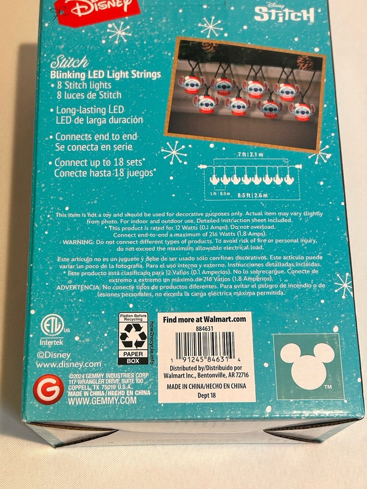 Disney Stitch Christmas Blinking LED String Lights 8.5ft Long New