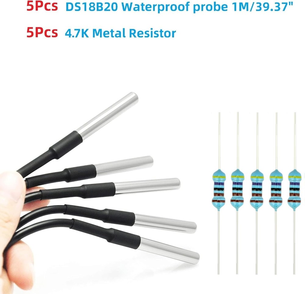 WWZMDiB 5 Pcs DS18B20 Temperature Sensor Probe High-Accuracy Waterproof...