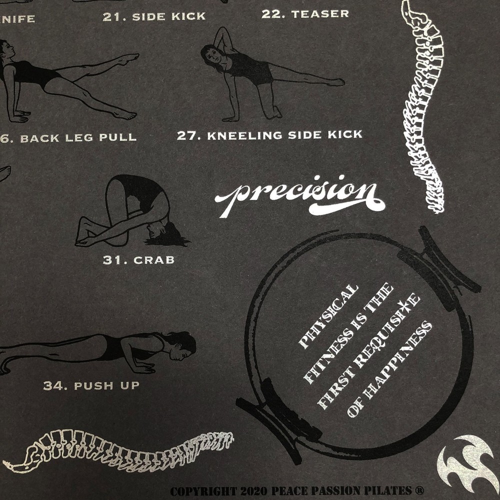 Pilates Wall Chart Art Poster, Mat Pilates Matwork Exercise Guide, Workbook Prop