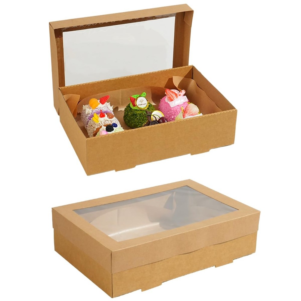 10 Pack Bakery Boxes with Window, 11.8x7.87x3.15 Inch Large Cookie Boxes, Car...
