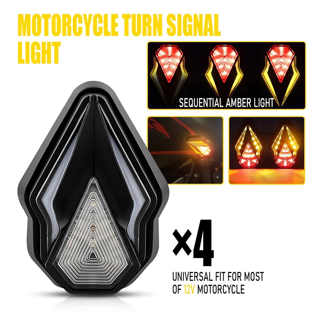 4X Sequential Motorcycle Flush Mount LED Turn Signals Blinker Light Indicator US