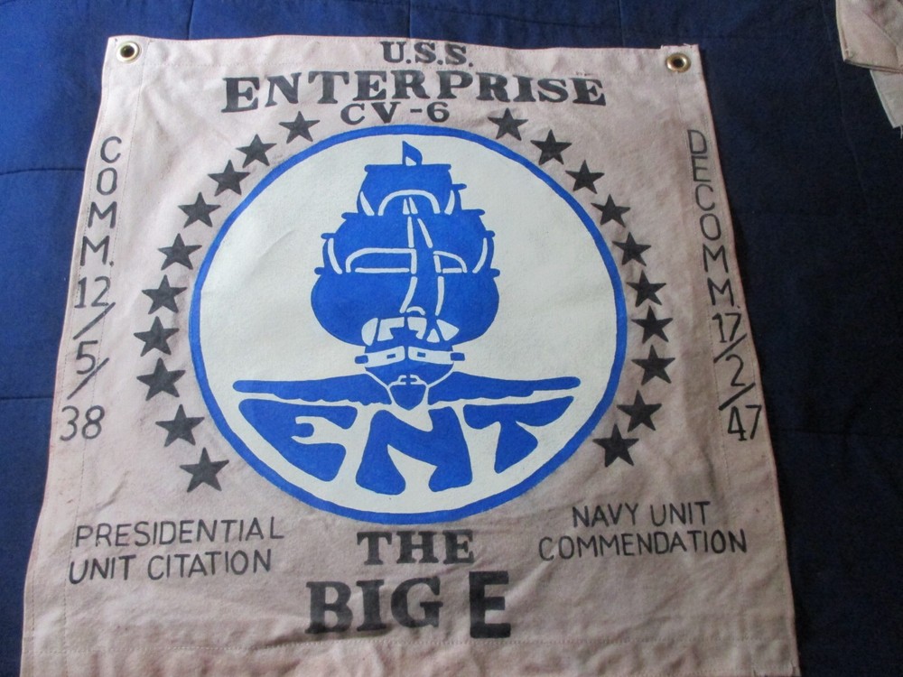 WWII US NAVY USS ENTERPRISE BIG "E" AIRCRAFT CARRIER READY ROOM  WALL  FLAG