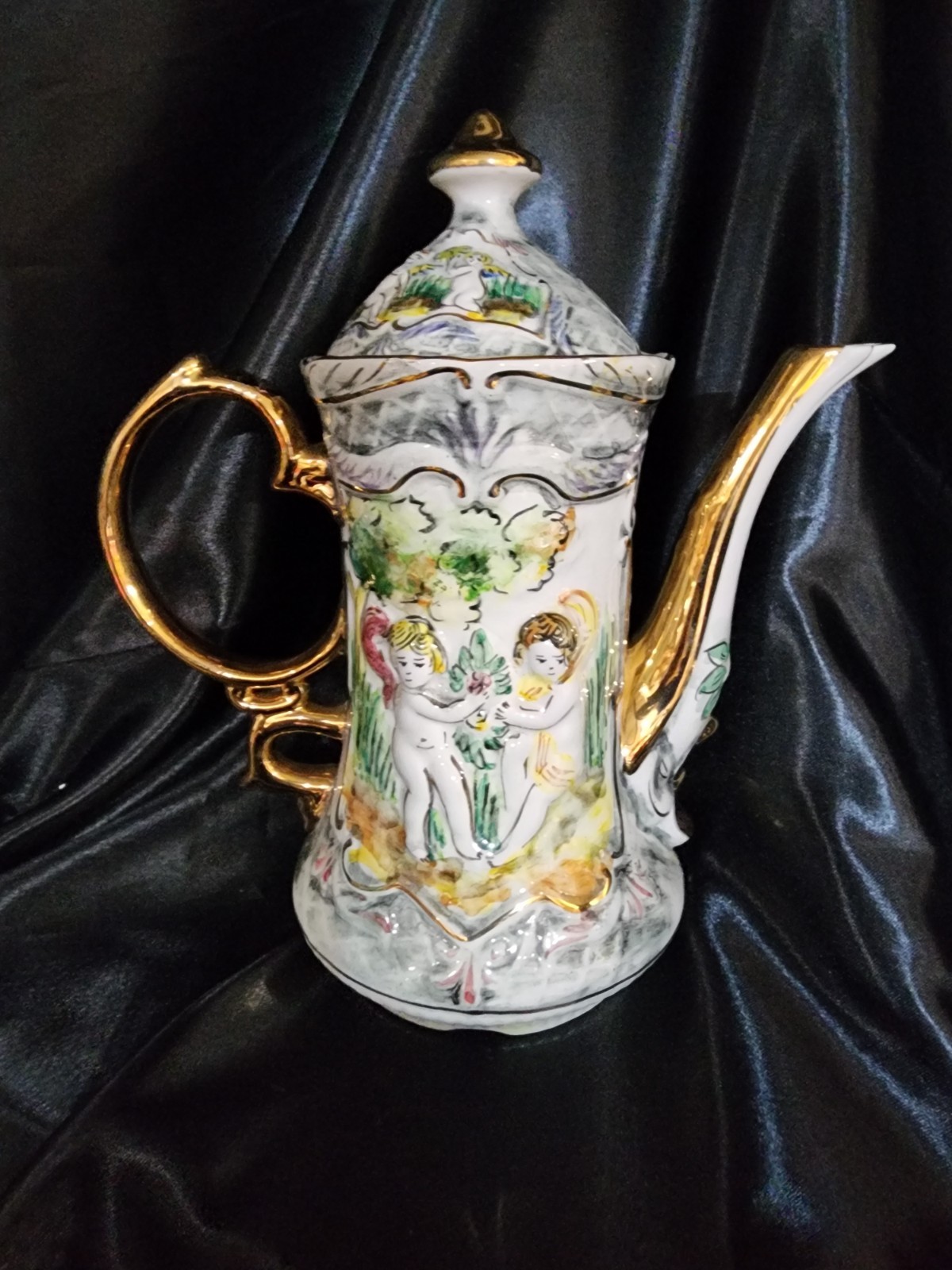 Vintage Pereiras Valado Porcelain Coffee Tea Set hand painted Portugal Cherubs