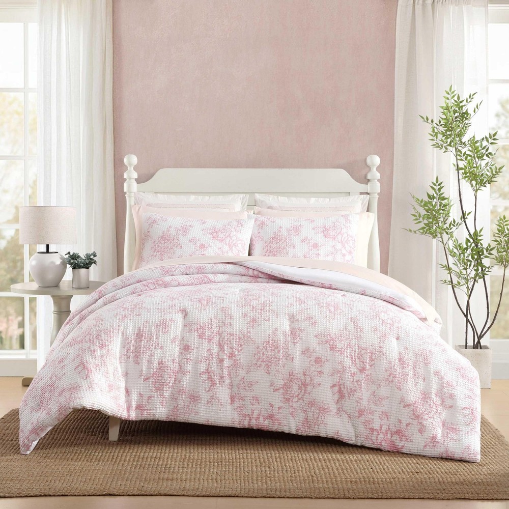 Laura Ashley - Comforter Set, Soft Poly Waffle Textured Bedding with Matching...