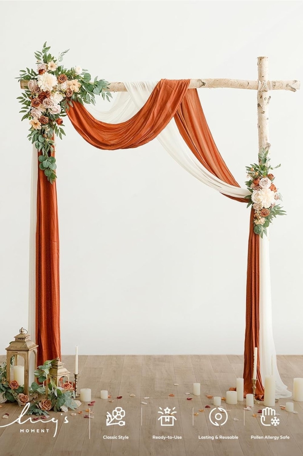 Ling's Moment Burnt Orange Artificial Wedding Arch Flowers Kit Pack of 4