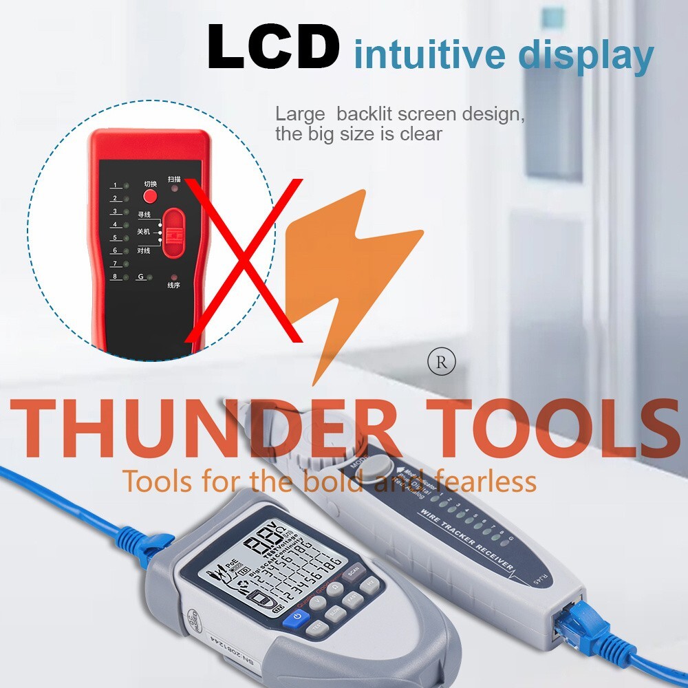 Thunder Tools Handheld Portable Network Cable Tester LCD Large Screen