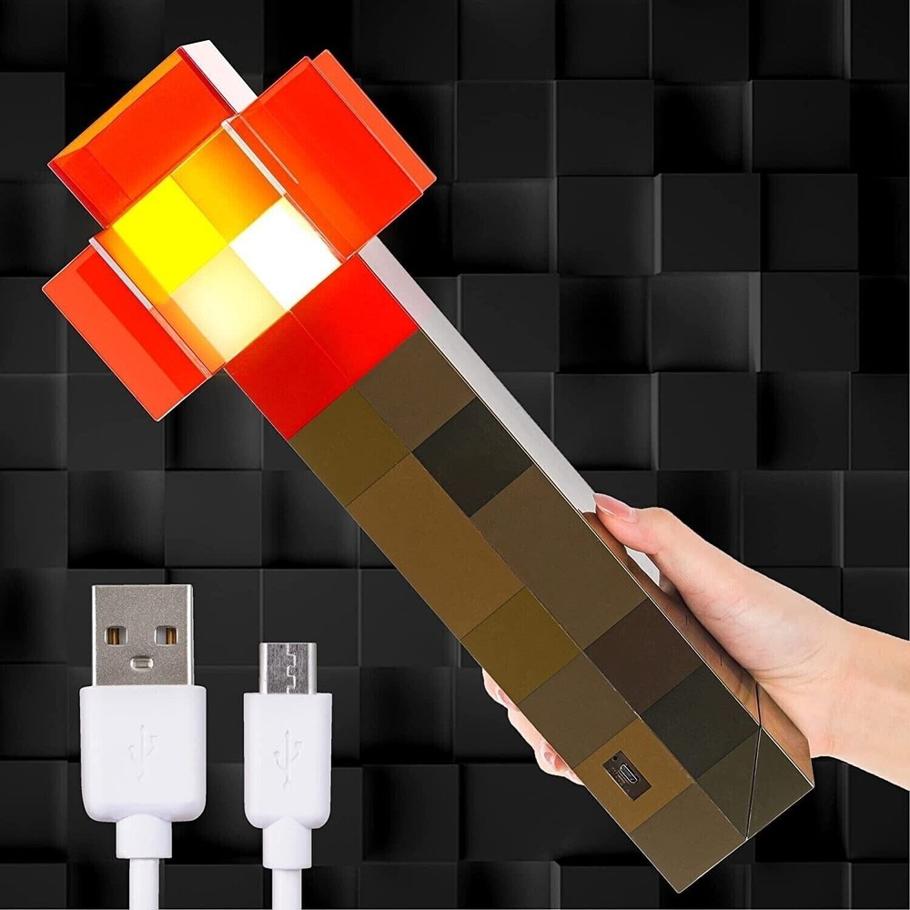 Minecraft Torch Rechargeable Portable Night Light Redstone Torch, Orange Light