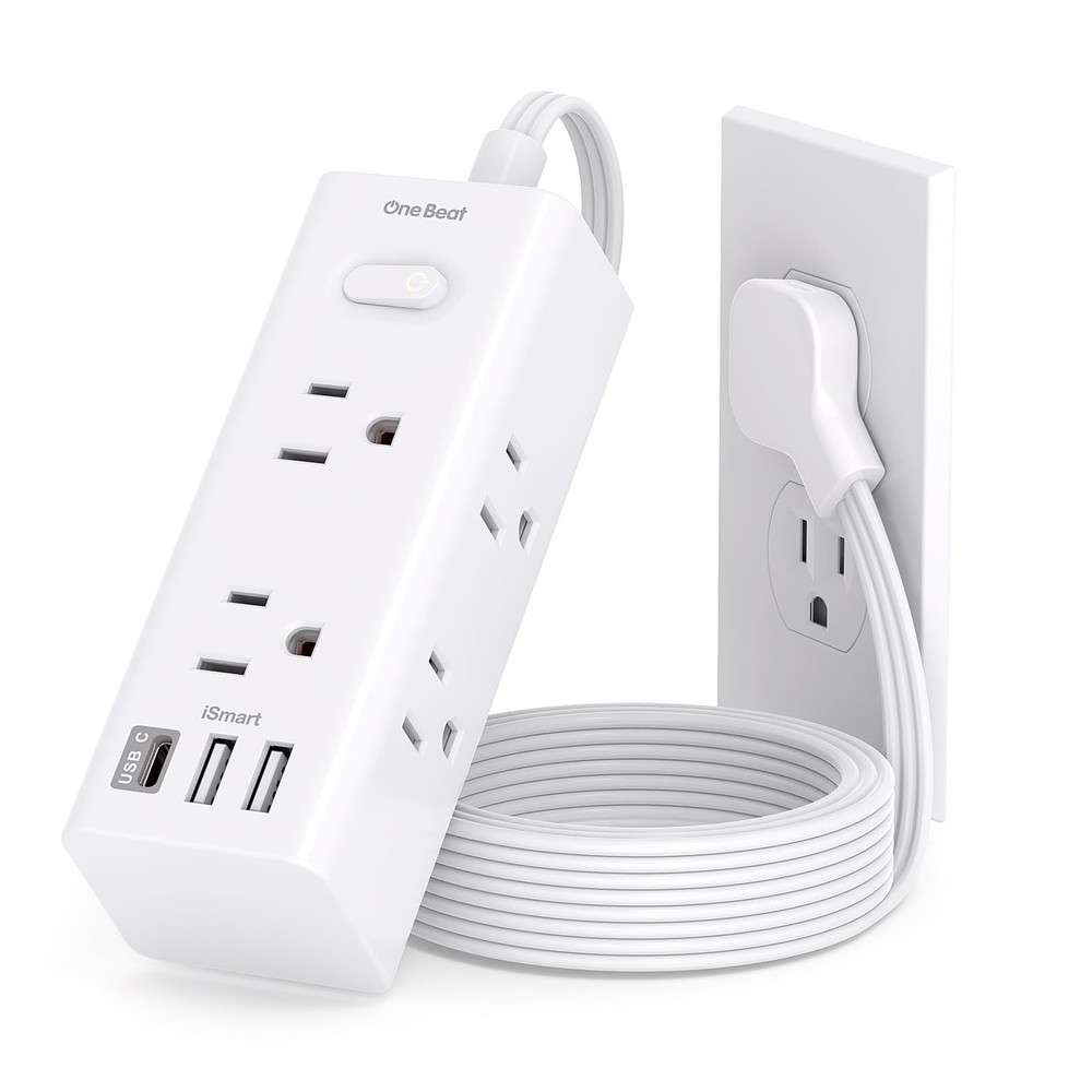 5Ft Extension Cord with Multiple Outlets, Flat Plug Power Strip Surge Protect...