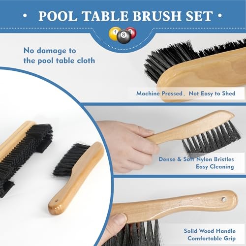 LAKINGO Pool Table Brush Set for Felt, 5 Kit Billiard Table and 5 Kit - Walnut