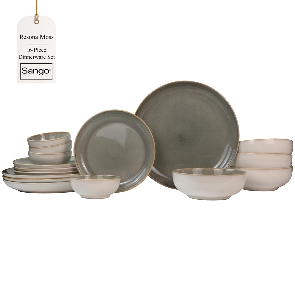 Sango 16-Piece Stoneware Dinnerware Set for 4, Set, Green/Cream